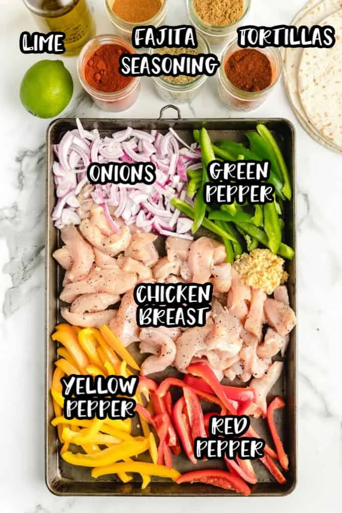 fajita ingredients in a single layer