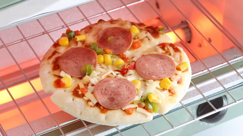 frozen pizza on rack